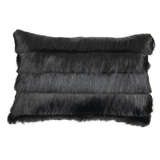 groot kussen franjes zwart 40x60cm