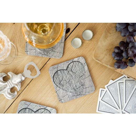 coaster coeurs d'arbre gris 10x10cm (6)*
