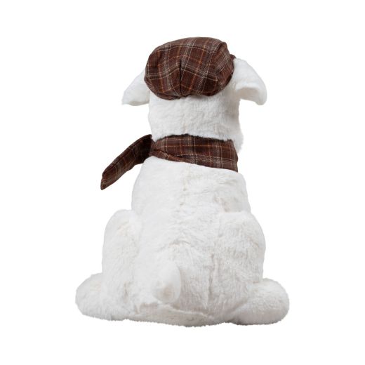 Peluche terrier blanc avec casquette & châle 25cm