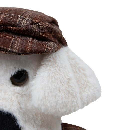 Peluche terrier blanc avec casquette & châle 25cm