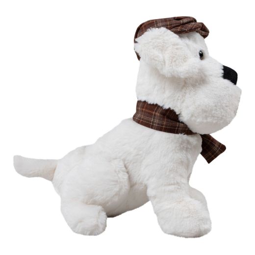 Peluche terrier blanc avec casquette & châle 28cm
