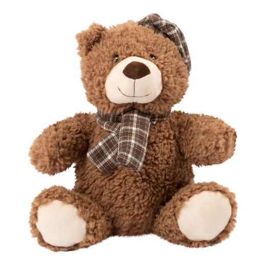 Peluche ours brun avec casquette & châle 31cm
