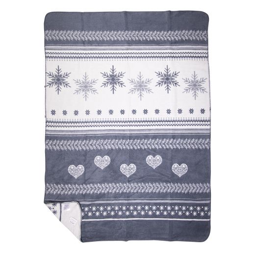 plaid sneeuw harten grijs 130x180cm*