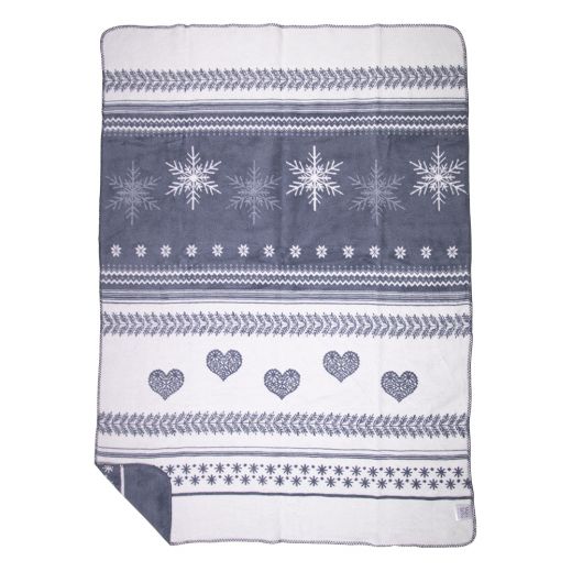 plaid sneeuw harten grijs 130x180cm*