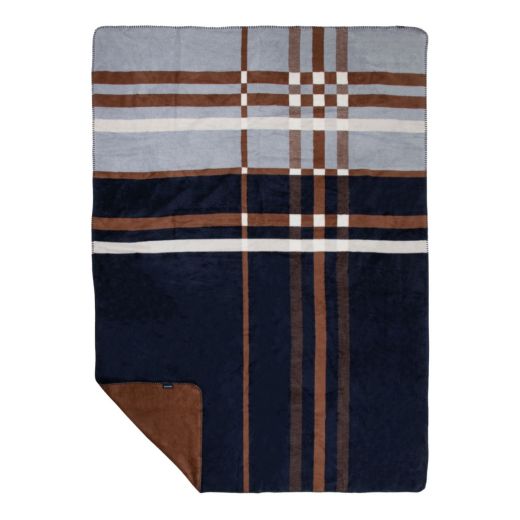 Plaid Grand Carreaux Bleu Marron XL 150x200cm