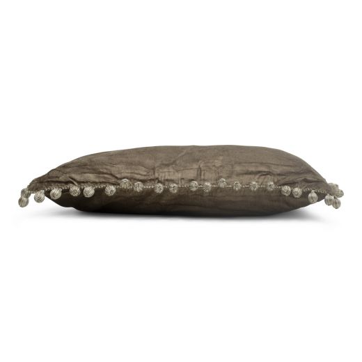half kussen fluweel pom pom taupe 35x45cm