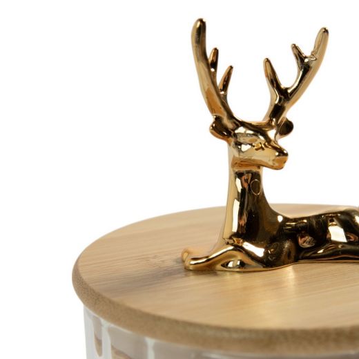 Canister Jar Glass Wooden lid Deer h15,5 d9