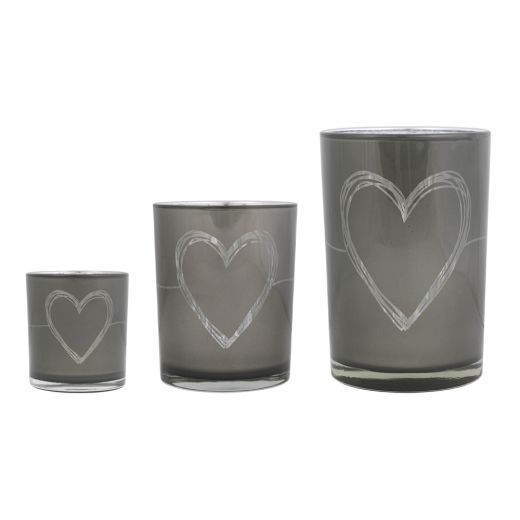 wind light glass heart grey large 18cm