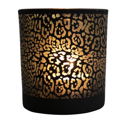 Theelichthouder glas jaguar druck mattschwarz large 18cm