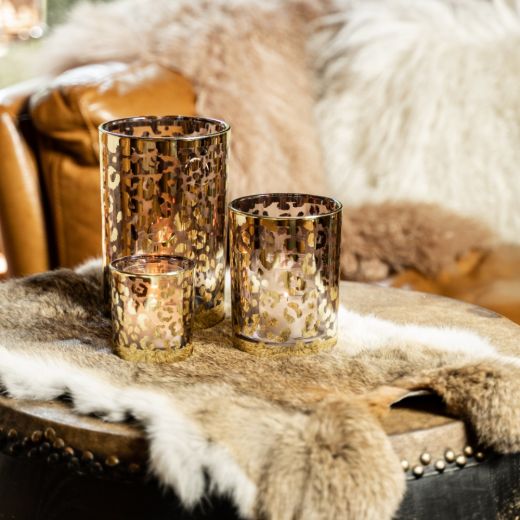 *windlicht glas leoparden muster gold large 18cm*