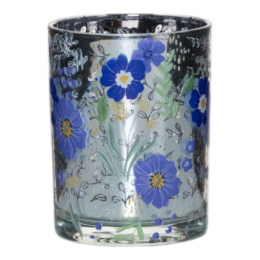 Photophore bleu flowers large 18cm