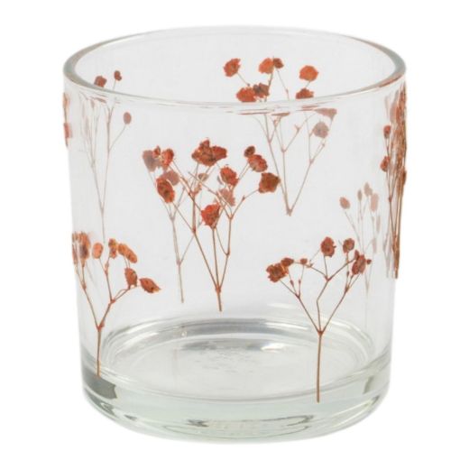 Porte-bougie chauffe-plat décoré de fleurs séchées collées à la main, rose, 12 x 12 x 12 cm
