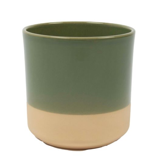 Cylinder Planter Ceramic Dip-Dye Green h13 d13 