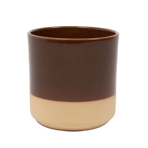 Cylinder Planter Ceramic Dip-Dye Brown h15 d15
