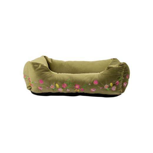 Panier Animal M broderie vert olive 65x50x20cm