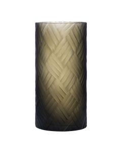 Luxor Cylinder carved groen grijs h30 d15cm