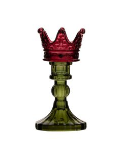 Theelichthouder kroontje paars/groen h 15 d 8 cm