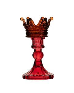 Theelichthouder kroontje oranje/rood h 15 d 8 cm