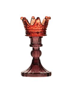 Theelichthouder kroontje pink/bruin h 15 d 8 cm