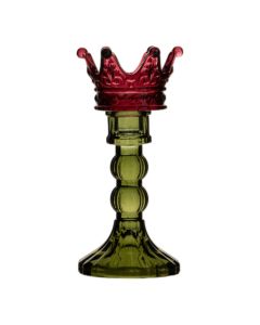 Theelichthouder kroontje paars/groen h 17,5 d 8 cm