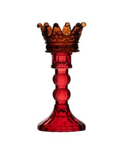 Theelichthouder kroontje oranje/rood h 17,5 d 8 cm