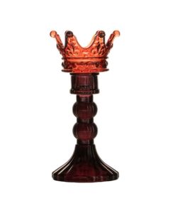 Theelichthouder kroontje pink/bruin h 17,5 d 8 cm