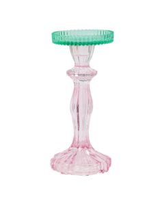 Kaarsenhouder glas 2-kleur roze-groen h22 d10cm