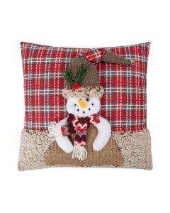Sneeuwman kussen rood bruin 40x40cm