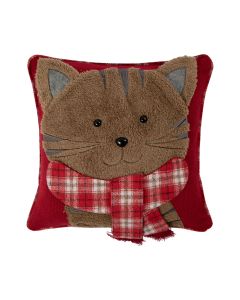 Cat with shawl cushion brown red 40x40cm