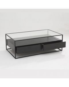 Coffee table metal wood veneer glass 120 x 70 cm Baily - Black