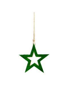Hangende Decoratie Ster groen mango hout 15x15x2,5cm