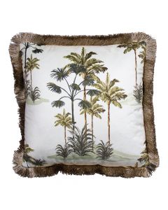 cushion velvet golden fringes palm tree white 45x45cm*