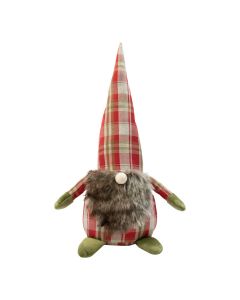 Door Stopper gnome christmas checks red 15x15x42cm