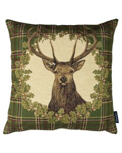 gobelin kussen groen ruit hert 45x45cm
