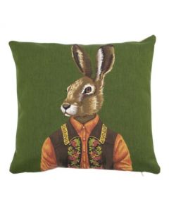 gobelin coussin gilet alpin vert lièvre 45x45cm