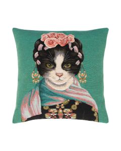 gobelin coussin chat avec des roses 45x45cm