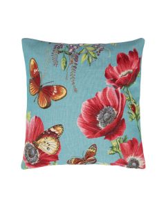Gobelin Mohnblume mit Schmetterling Kissen 45x45cm