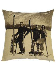 gobelin kissen sepia ski 3 skifahrer 45x45cm