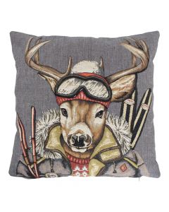gobelin coussin amis de ski cerf 45x45cm