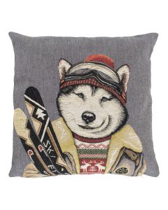 gobelin kussen ski vrienden husky 45x45cm