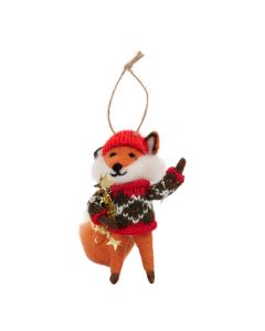 Hanging decoration christmas fox 8x10x13cm