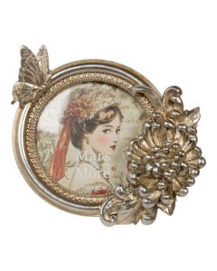 Cadre photo rond papillon en résine argentée 13,5x3,7x17cm