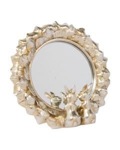 Miroir rond lapin en résine argentée 21x6,3x20,6cm