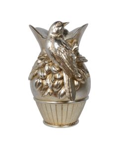 Silberne Vogelvase aus Kunstharz 18x16x26 cm