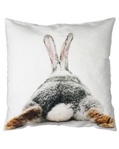 toile coussin lapin aux pattes arrières tendues 50x50cm