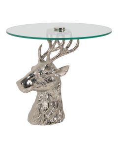Table deer glass silver 57x52x52cm