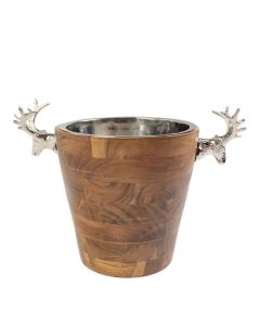 Champagne Koeler hert hout zilver 30x42x26cm