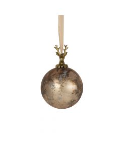 decoratie bal hert antiek bruin 12cm