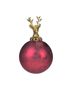 decoratie bal hert antiek rood 10cm