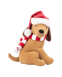 Door Stopper hond lichtbruin met Kerstmanmuts h26 cm